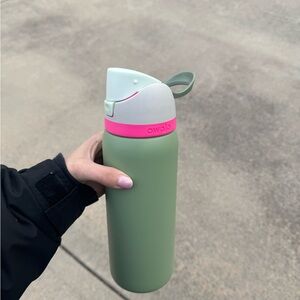 Owala Green Water Bottle with Pink Accent